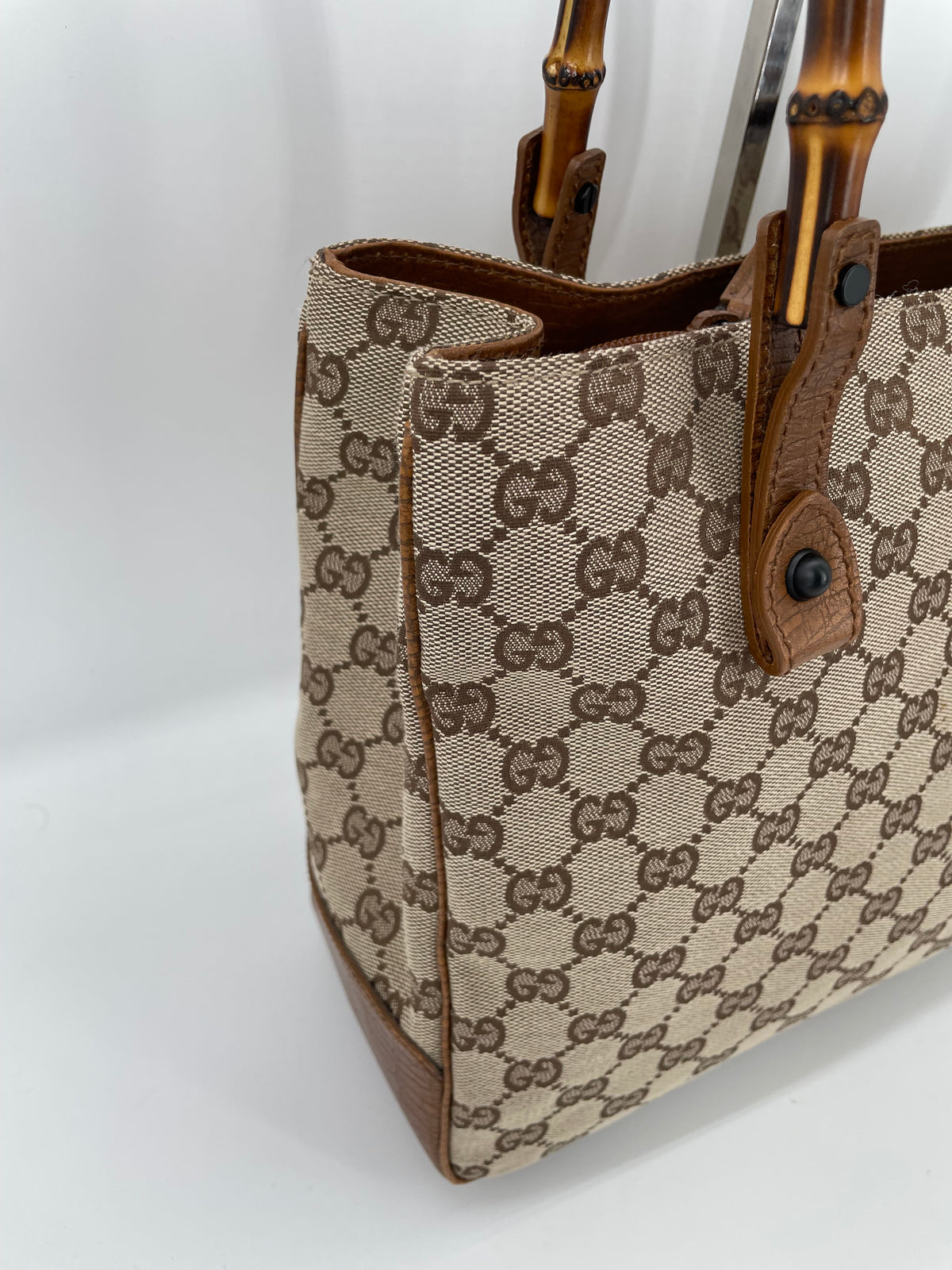 Preloved Gucci Canvas Bamboo Shoulder Tote Bag