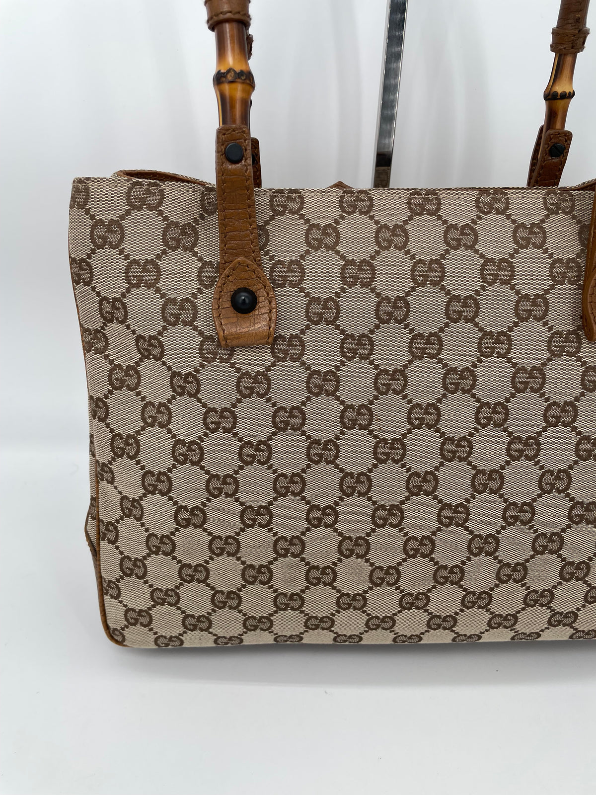 Preloved Gucci Canvas Bamboo Shoulder Tote Bag
