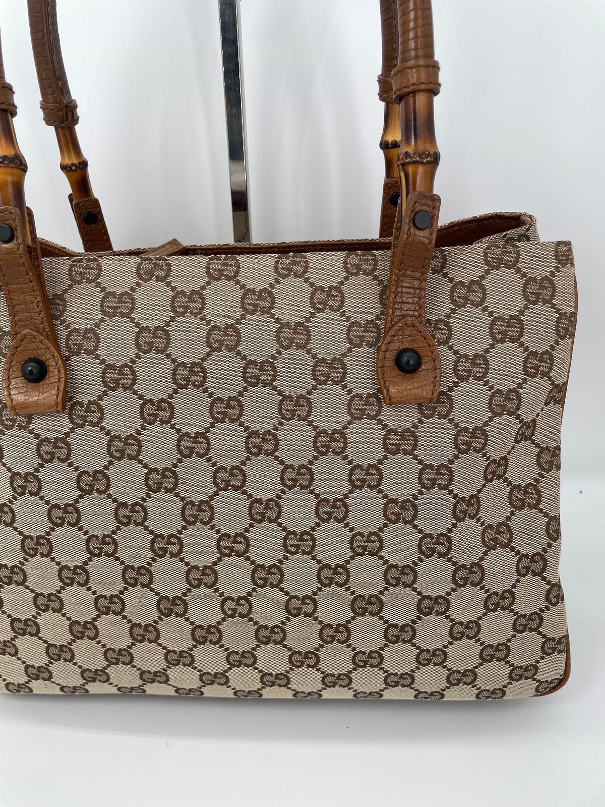 Preloved Gucci Canvas Bamboo Shoulder Tote Bag