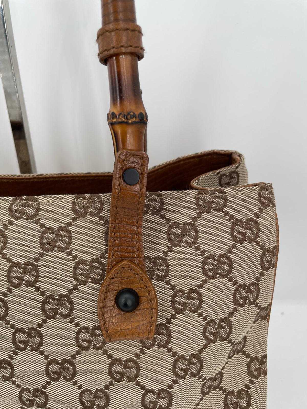 Preloved Gucci Canvas Bamboo Shoulder Tote Bag