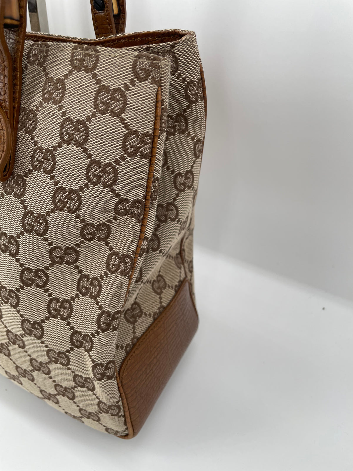 Preloved Gucci Canvas Bamboo Shoulder Tote Bag