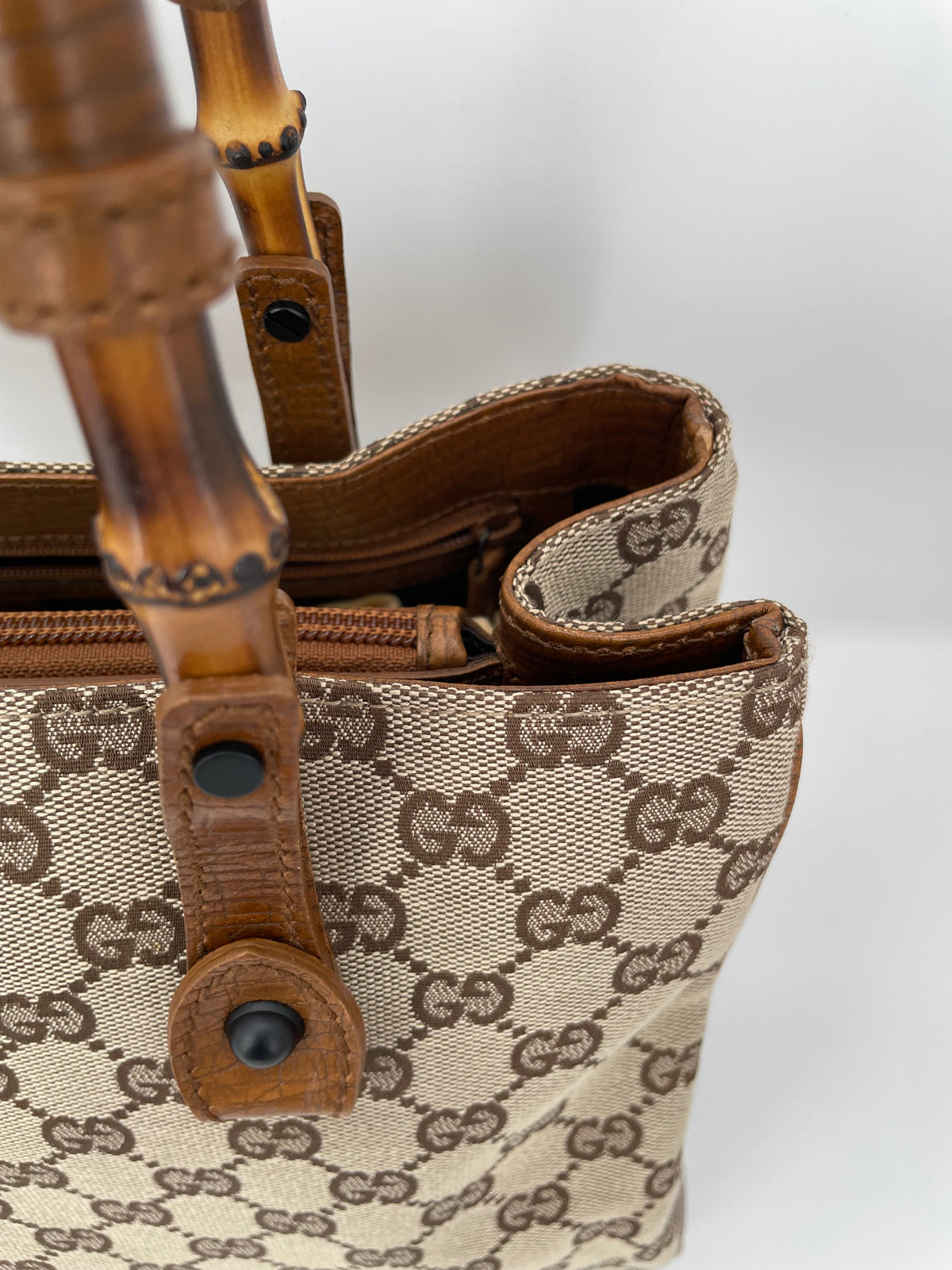 Preloved Gucci Canvas Bamboo Shoulder Tote Bag