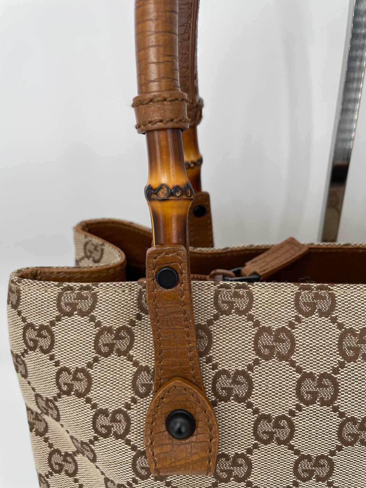Preloved Gucci Canvas Bamboo Shoulder Tote Bag