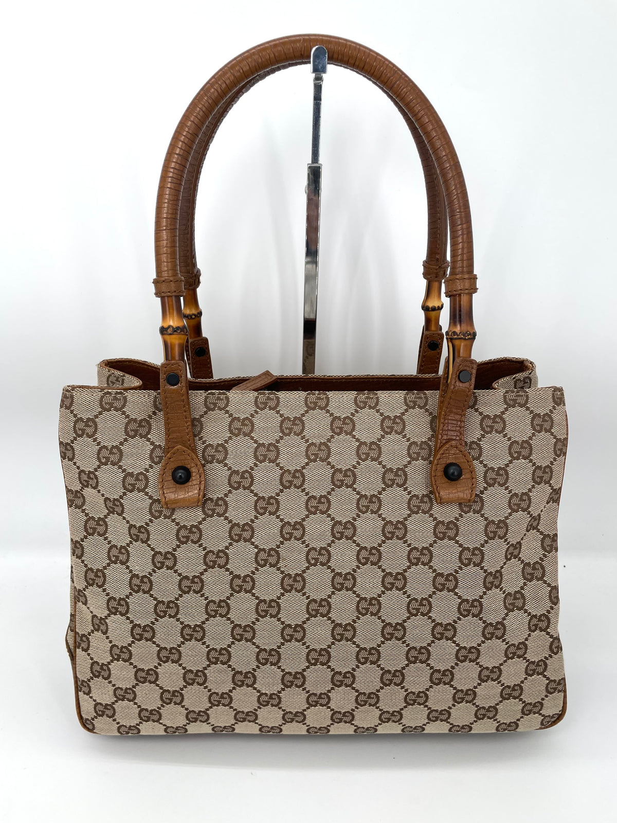 Preloved Gucci Canvas Bamboo Shoulder Tote Bag