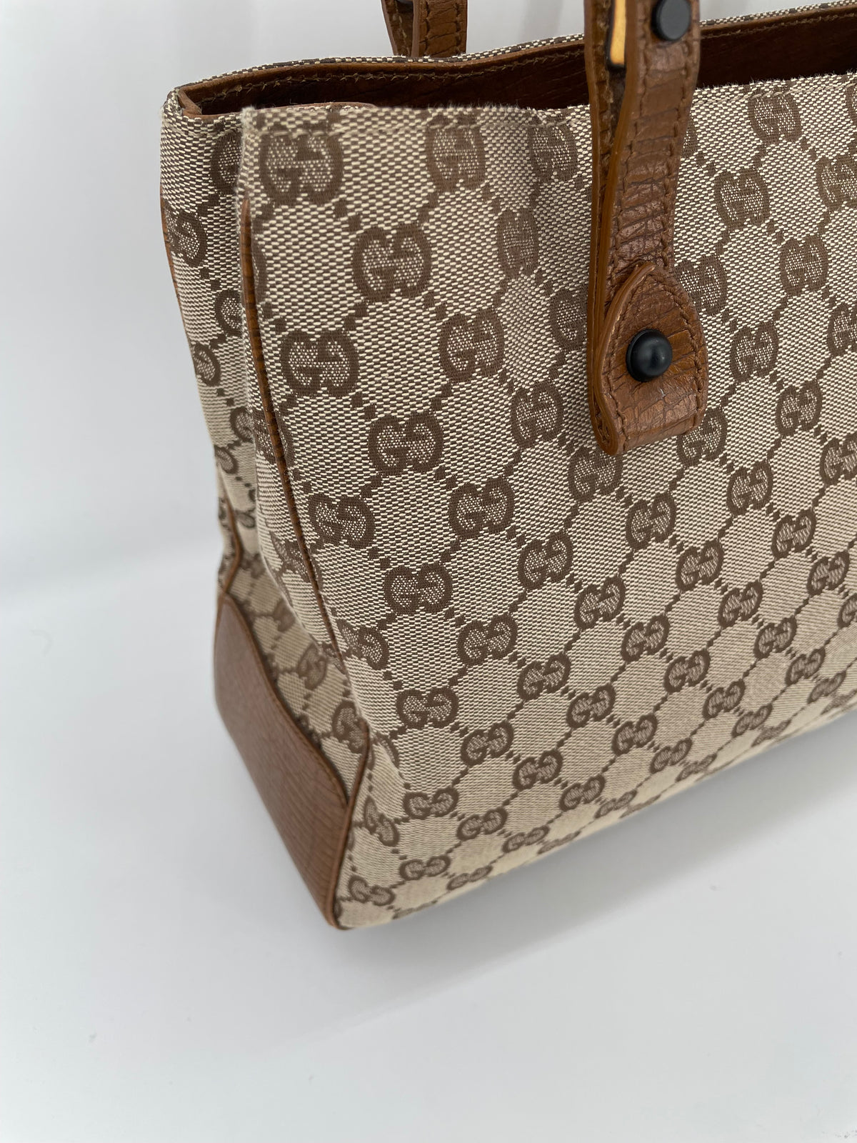Preloved Gucci Canvas Bamboo Shoulder Tote Bag