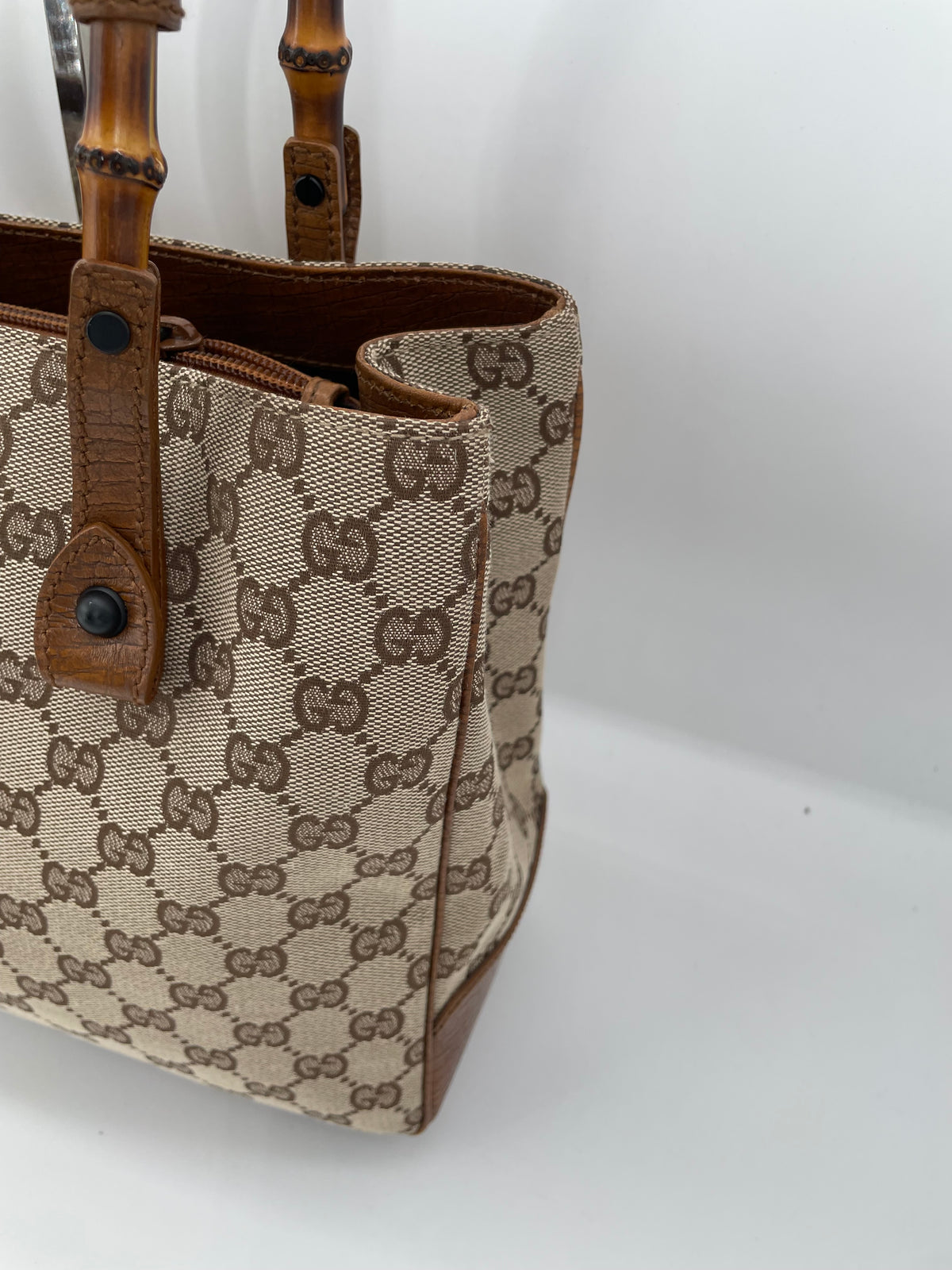 Preloved Gucci Canvas Bamboo Shoulder Tote Bag