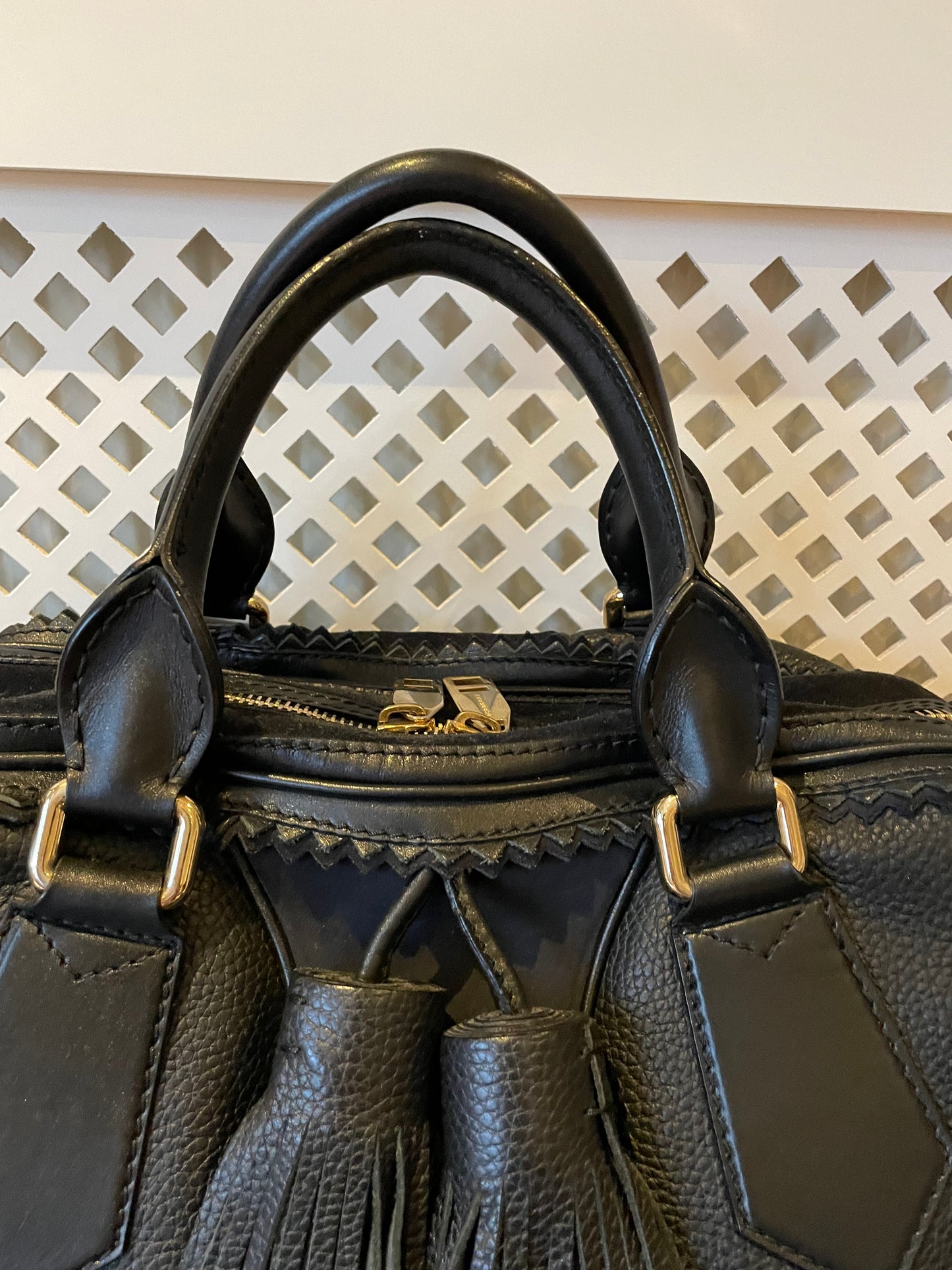 Preloved Burberry Prorsum Oversized Tassel Bag with long strap