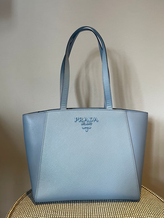 Preloved Prada Logo Lettering Saffiano leather Tote Bag, Small