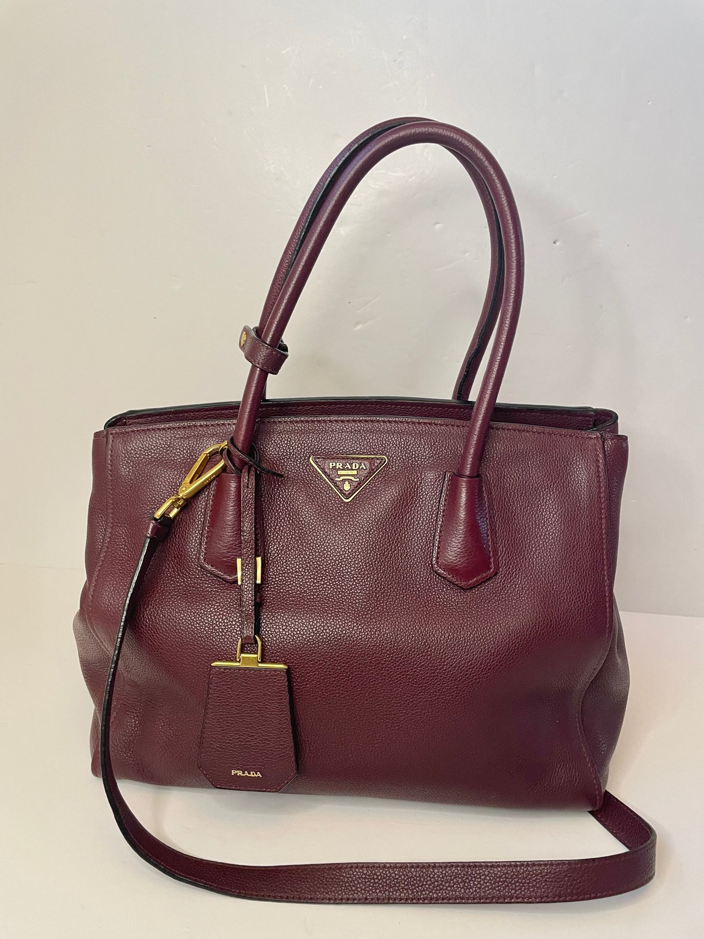 Preloved Prada Brown Saffiano Leather Double Zip Lux Tote Bag 25