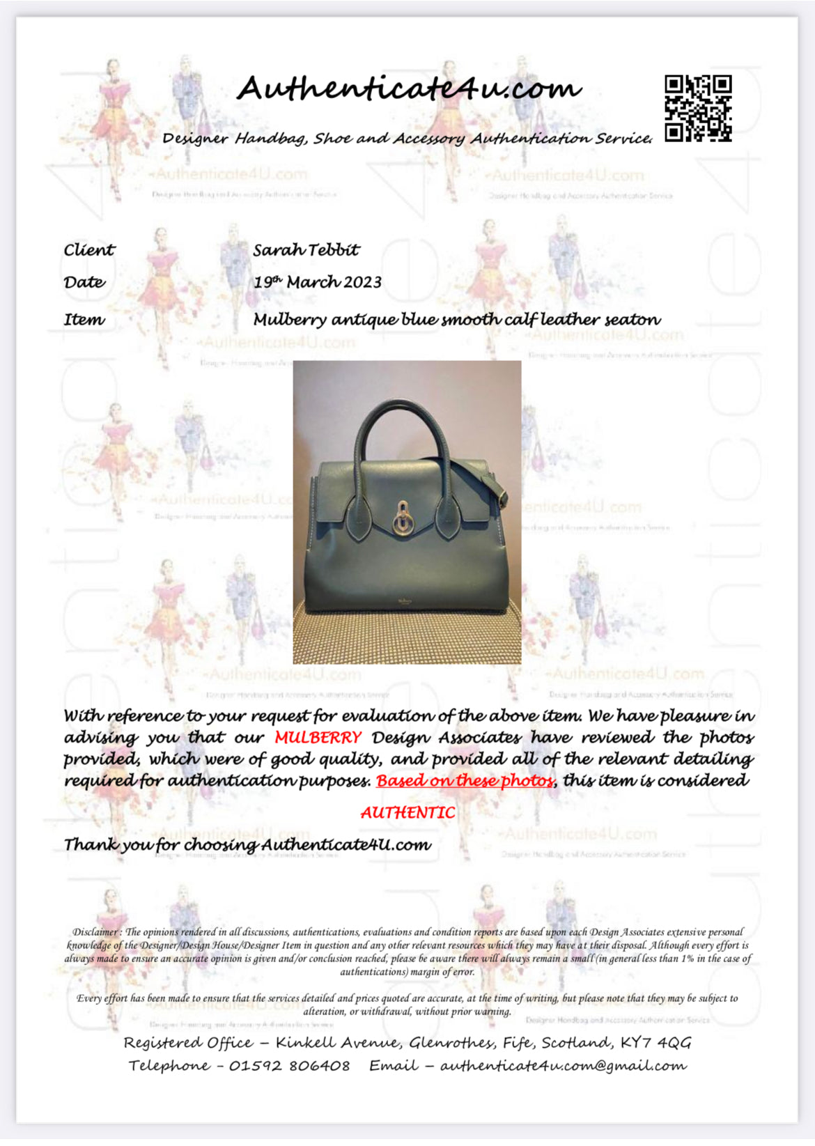 Mulberry discount authentication service